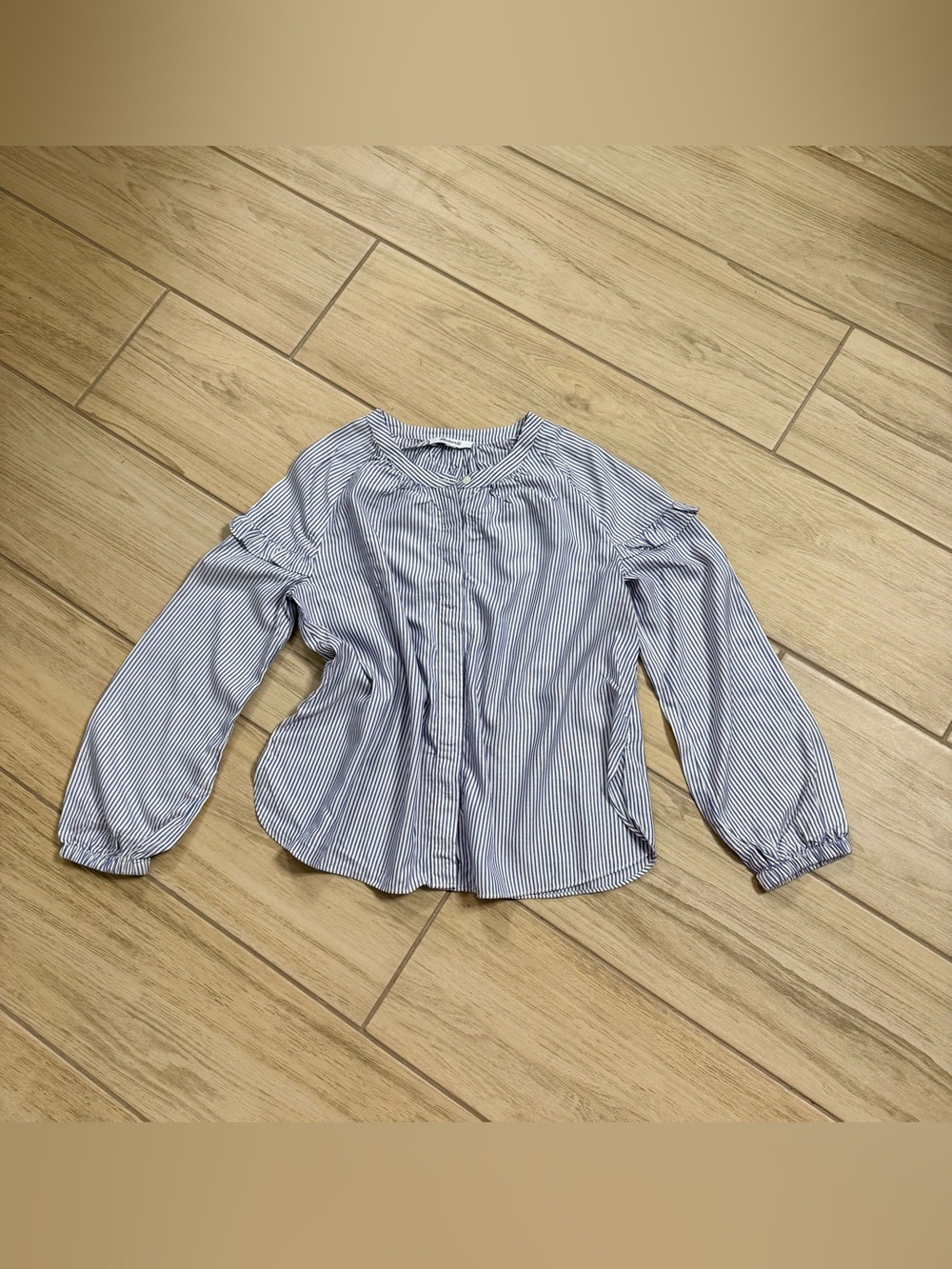 Madewell Whitney Ruffle Blouse Blue White Striped Romantic Top Fits S